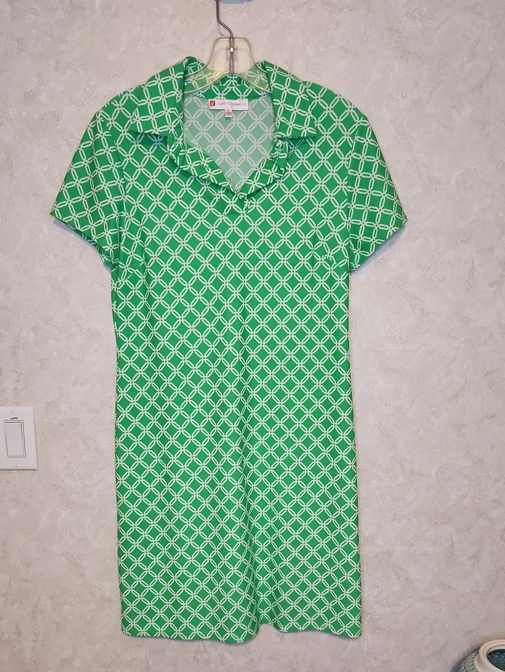 Jude Connally Geometric Mini Dress in Green & White Size Medium